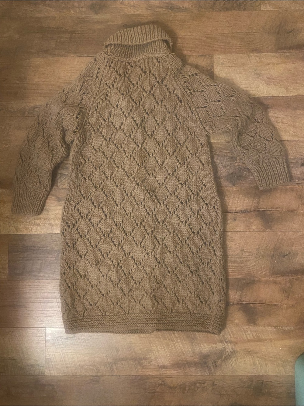 Cozy Open-Knit Shawl Collar Cardigan Sweater - Brown 38 inches long. - Picture 2 of 5